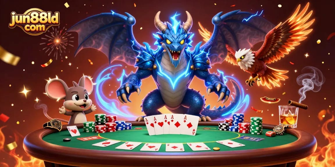 Experience thrilling gameplay at jun88ld com with electric characters and vibrant poker elements.