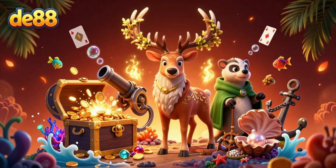 Experience winning with de88's vibrant casino adventure featuring a mystical druid and treasures.
