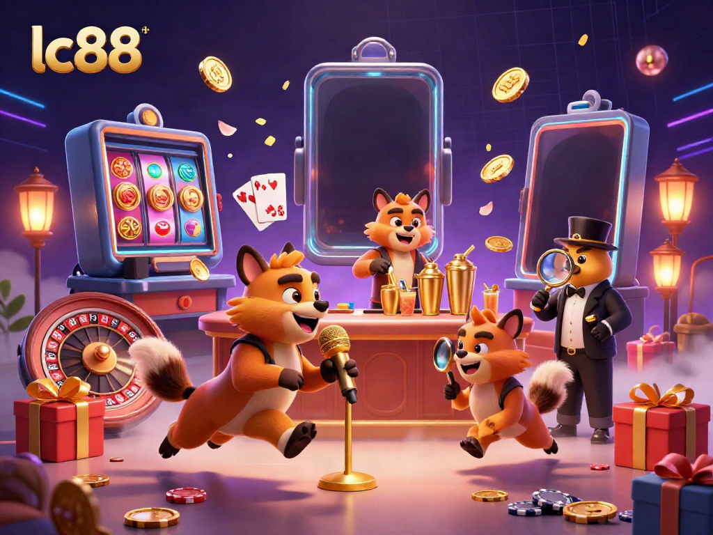 Experience the vibrant casino fun at lc88 with hyenas entertaining the crowd and playing lively games.
