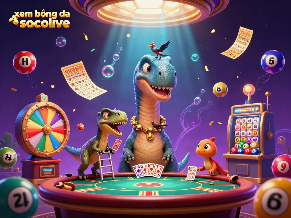 Experience xem bóng đá socolive with a dynamic casino scene featuring vibrant characters and elements.