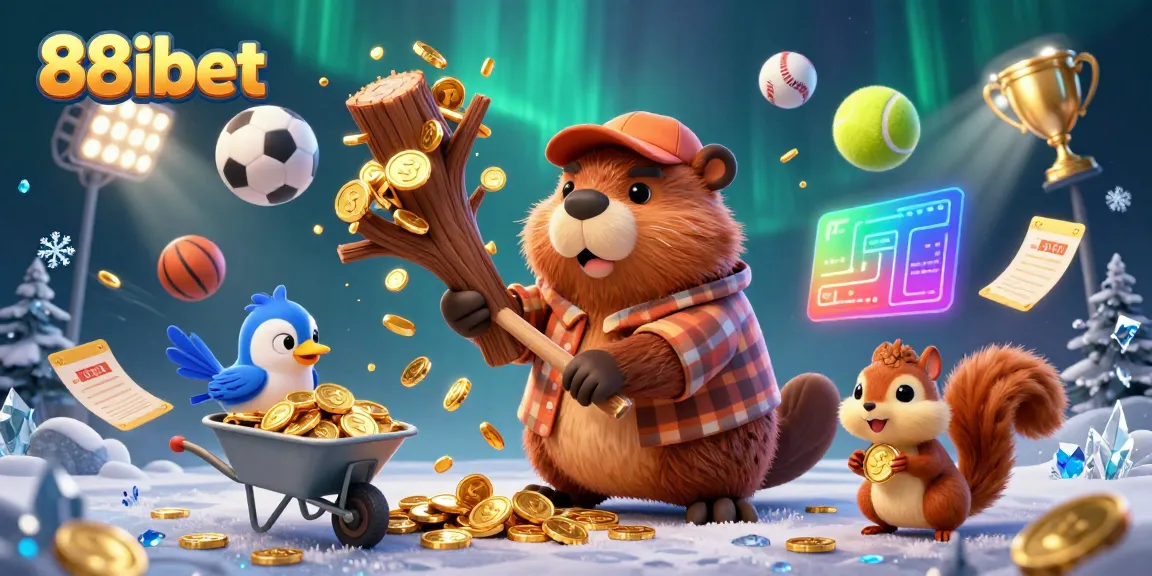 Experience thrilling gameplay with 88ibet as a beaver chops a coin raining tree amidst vibrant sports elements.