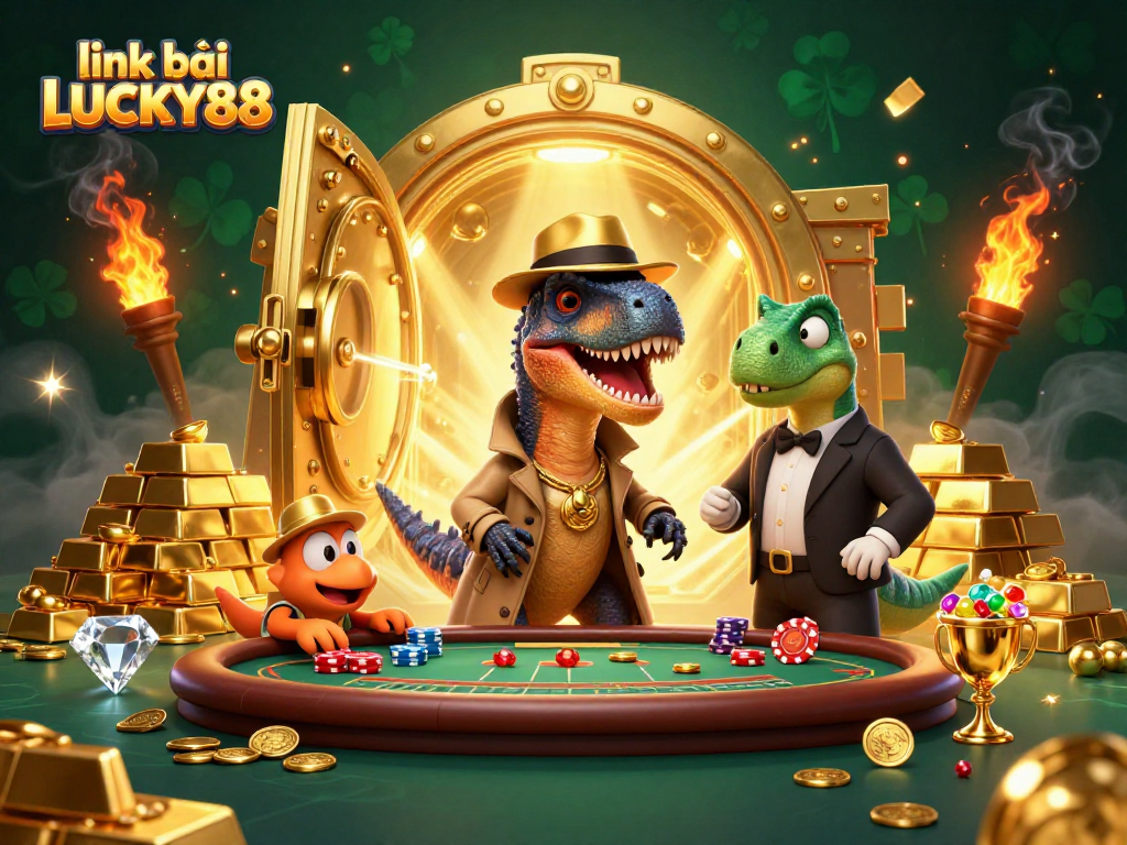 Experience thrilling gameplay with link vào LUCKY88 in this vibrant 3D casino scene