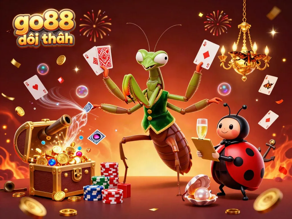Experience the exhilarating go88 đổi thưởng environment with giant card sharp characters and casino elements.