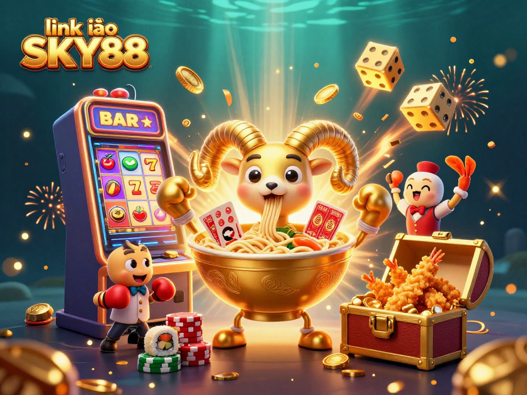 Engage with the thrilling world of gambling and link vào SKY88 through a vibrant 3D casino scene filled with dynamic gaming elements.