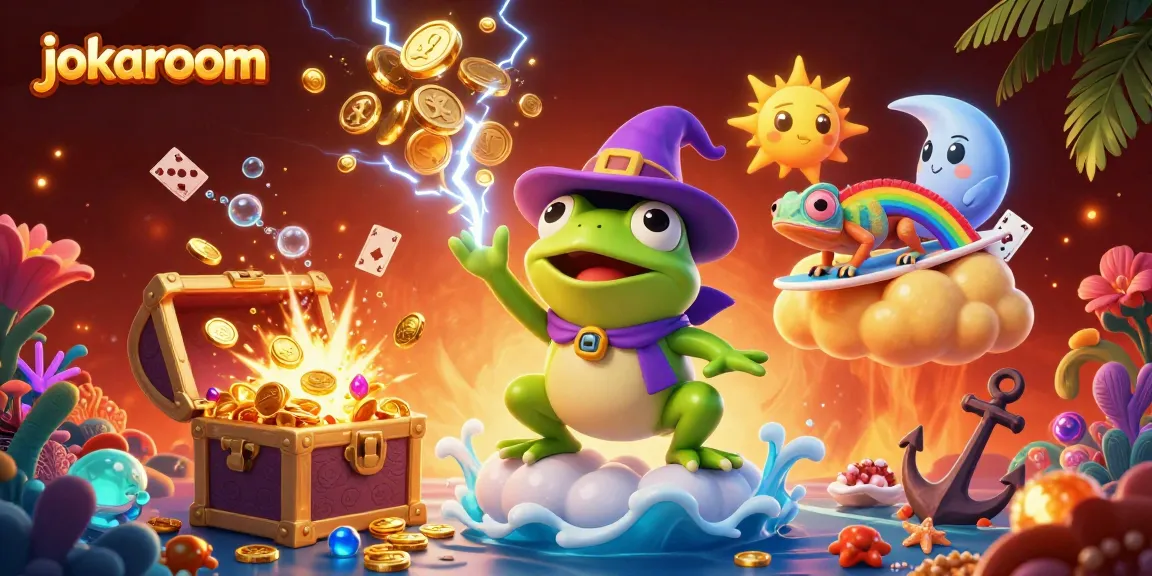 Experience the thrill of jokaroom with a whimsical 3D scene filled with golden coins and vibrant characters.